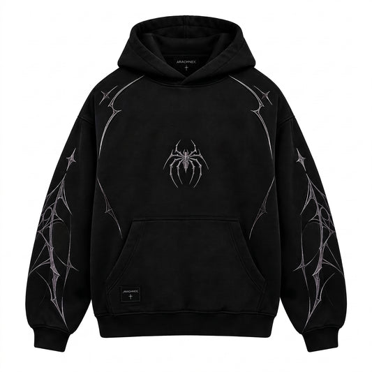 ARACHNEX Metallic Web Spider Hoodie Front view