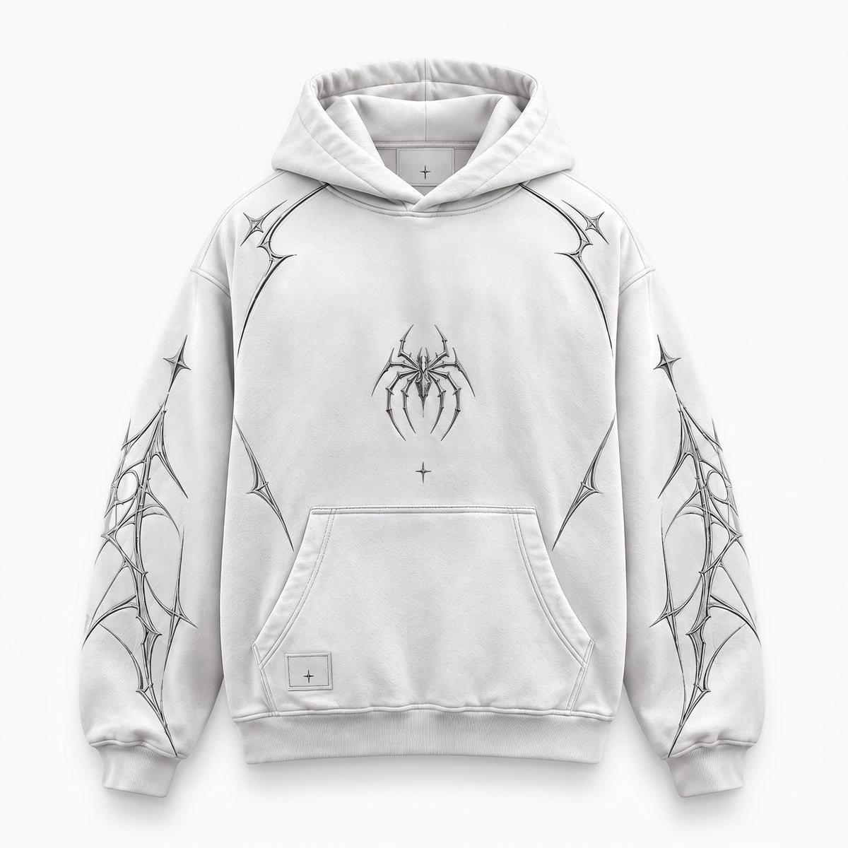 ARACHNEX Silver Spider Hoodie – White Front view
