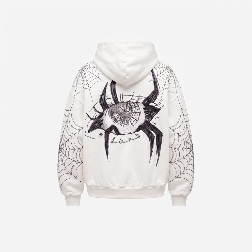 ARACHNEX Webbed Eye Hoodie White hoodie back